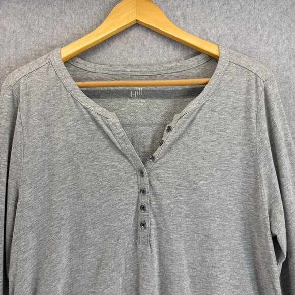 J. Jill Womens Easy Layering Henley Long Sleeve Gray Top Soft Shirt Size Large - Picture 2 of 11